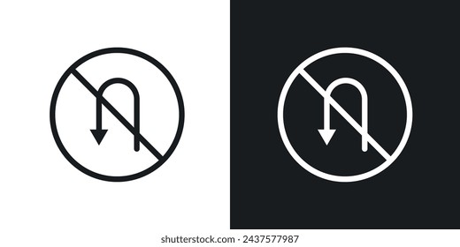 No U Turn Road Sign Line Icon on White Background for web.