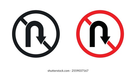 No u turn road sign vectors in black and colored version