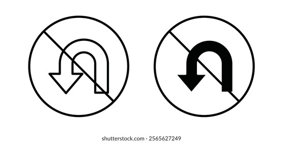 No u turn road sign vector in black and red colors