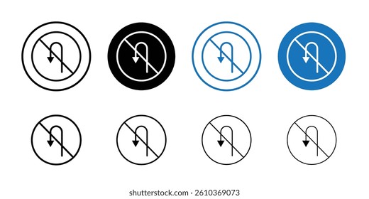 No u turn road sign Black and white outline vector