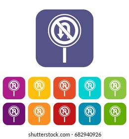 No U turn road sign icons set vector illustration in flat style in colors red, blue, green, and other
