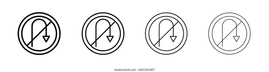 No U turn sign icon Outline sign symbol set
