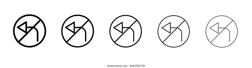 No U turn sign icon thin outline logo mark set
