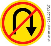 No U turn sign. prohibitory traffic signs. red crossed out circle symbol.  driving navigation icons. arrow pointing to the right. Turning right prohibited
