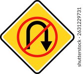 No U turn sign. prohibitory traffic signs. red crossed out circle symbol.  driving navigation icons. arrow pointing to the right
