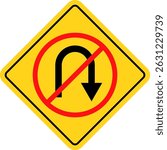 No U turn sign. prohibitory traffic signs. red crossed out circle symbol.  driving navigation icons. arrow pointing to the right
