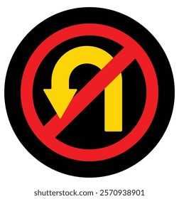 No U turn traffic sign. Red circle prohibition, tuning back not allow. Vector illustrator 