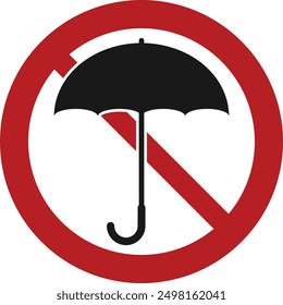No umbrella sign. Prohibition sign with parasol silhouette.