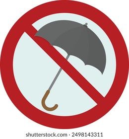 No umbrella sign. Stop umbrella icon. Gray umbrella under prohibition sign
