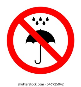 No Umbrella with water drops. Rain protection symbol.No Flat design style.