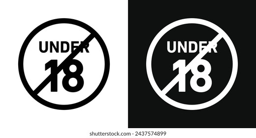 No Under Eighteen Sign Icon Set. Vector Illustration