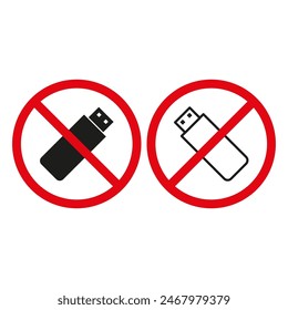 No USB drive icons. Red prohibition signs. Data storage banned.