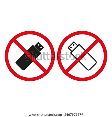 No USB drive icons. Red prohibition signs. Data storage banned.