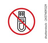 No USB Flash Drive Sign Vector Line Icon illustration.