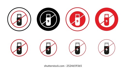 Nenhum sinal de unidade flash USB Coleção de vetor de contorno fino plano