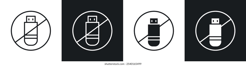 No USB flash drive sign in black and white colors.