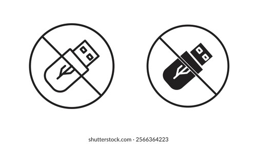 No USB flash drive sign vector in line stroke and flat versions