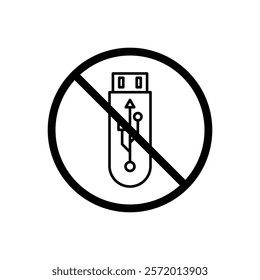 No USB flash drive sign vector in black colors