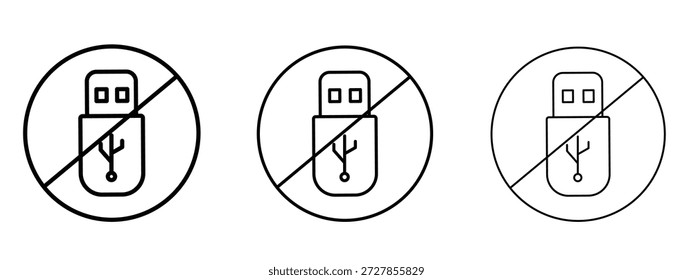 Nenhum USB flash drive sinal vetor Logo Design Template. Gráficos de Traçado editáveis.
