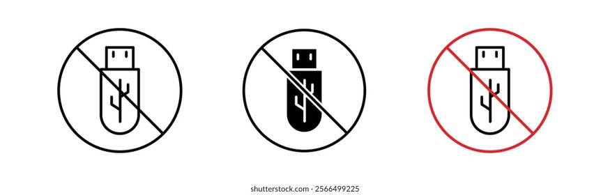 No USB flash drive signs flat and linear vector illustration on white background.