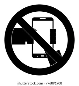 No use smartphone icon. Ban use telephone, warning zone badge, smartphone prohibited. Vector illustration