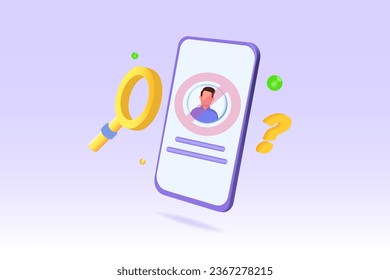 No user found concept. 3D Vector illustrations for banner, website, landing page, flyer.
