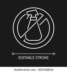 No using cleaning agents white linear manual label icon for dark theme. Thin line customizable illustration. Isolated vector contour symbol for night mode for product use instructions. Editable stroke