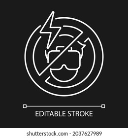 No using if headache white linear manual label icon for dark theme. Thin line customizable illustration. Isolated vector contour symbol for night mode for product use instructions. Editable stroke