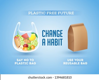 No using plastic bags and using reusable (organic) bags for Plastic Free Future concept.