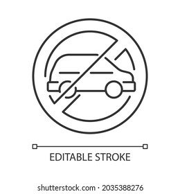 No using when driving linear manual label icon. Avoid injuries. Thin line customizable illustration. Contour symbol. Vector isolated outline drawing for product use instructions. Editable stroke