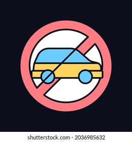 No using when driving RGB color manual label icon for dark theme. Isolated vector illustration on night mode background. Simple filled line drawing on black for product use instructions