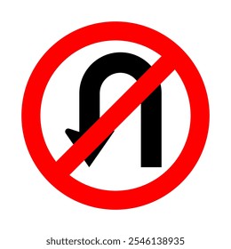 Sin Vector de señal de giro en U. Círculo Rojo Prohibición. Dar marcha atrás está prohibido. Ilustración de tráfico. Carretera.