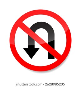 No hay Vector de señal de giro en U. El símbolo rojo de prohibición que indica vueltas en U no está permitido.