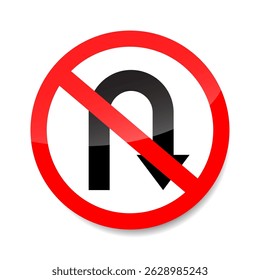 No U-turn sign vector. Red prohibition symbol indicating U-turns are not allowed.