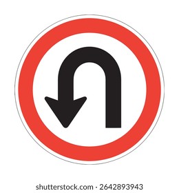No U-Turn Traffic Sign Vector – Prohibited Turn Symbol