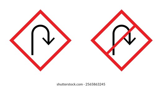 No U-turn and U turn Sign Vector. Red tringel. Turning Back is Forbidden. Traffic Illustration. Road in eps 10.