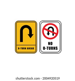 No U-TURNS icons set in vector. Safety warning informative symbols. Vehicle transportation caution and danger label.