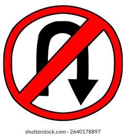No U-turns illustration hand drawn isolated vector