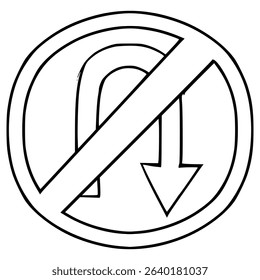 No U-turns illustration hand drawn outline vector