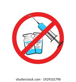 No vaccination concept. Stop sign, syringe, bottle with vaccine. Vector illustration in flat style. 