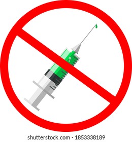 No vaccine concept ban sign on vaccine syringe isolated vector illustration