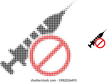 No vaccine halftone dotted icon illustration. Halftone array contains circle points. Vector illustration of no vaccine icon on a white background. Flat abstraction for no vaccine symbol.