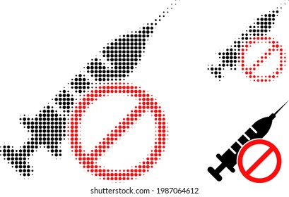 No vaccine halftone dotted icon. Halftone pattern contains round dots. Vector illustration of no vaccine icon on a white background.