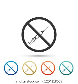 No vaccine icon isolated on white background. No syringe sign. Set elements in colored icons. Flat design. Vector Illustration