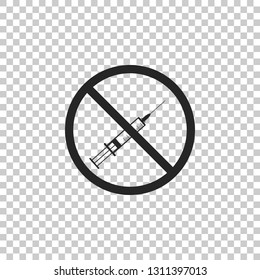 No vaccine icon isolated on transparent background. No syringe sign. Flat design. Vector Illustration