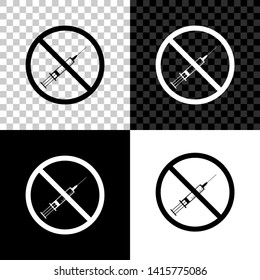 No vaccine icon isolated on black, white and transparent background. No syringe sign. Vaccination, injection, vaccine, insulin concept. Vector Illustration