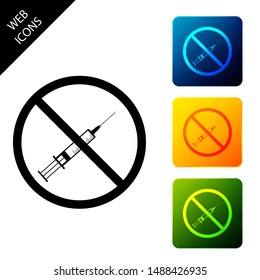 No vaccine icon isolated on white background. No syringe sign. Vaccination, injection, vaccine, insulin concept. Set icons colorful square buttons. Vector Illustration