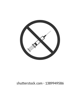 No vaccine icon isolated. No syringe sign. Flat design. Vector Illustration