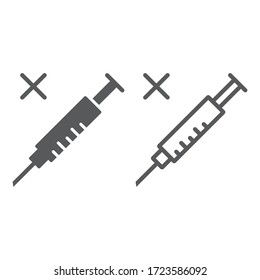 No Vaccine line and glyph icon, coronavirus and flu, syringe sign, vector graphics, a linear icon on a white background, eps 10