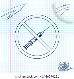 No vaccine line sketch icon isolated on white background. No syringe sign. Vaccination, injection, vaccine, insulin concept. Vector Illustration